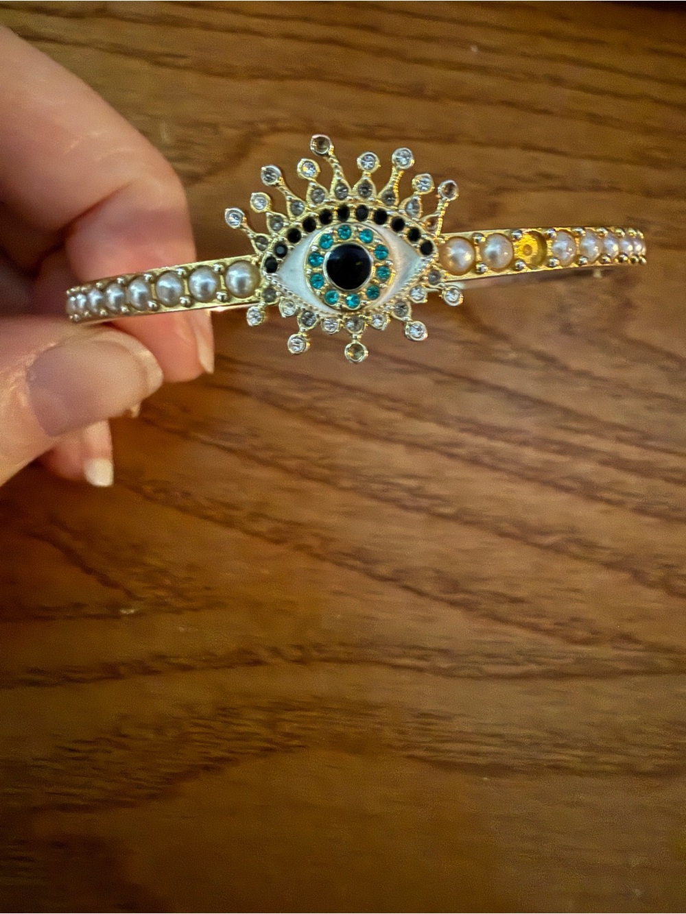 Kurt Geiger Gold Evil Eye Crystal & Pearl Bracelet